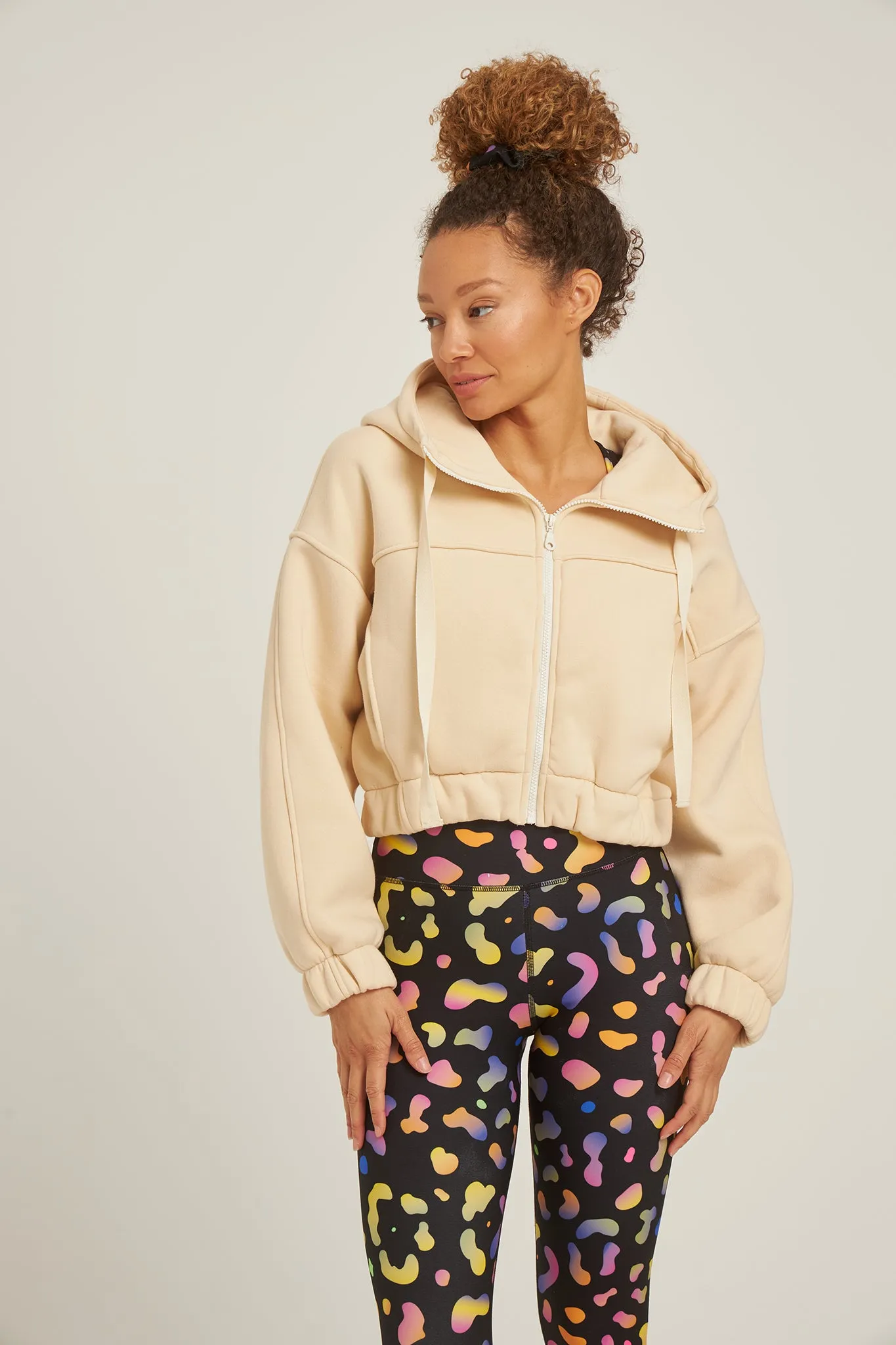 Cropped fleece jacket | Beige