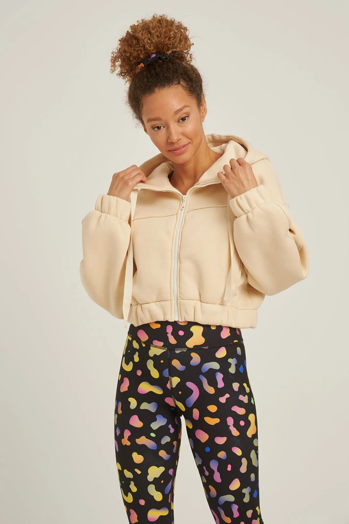 Cropped fleece jacket | Beige