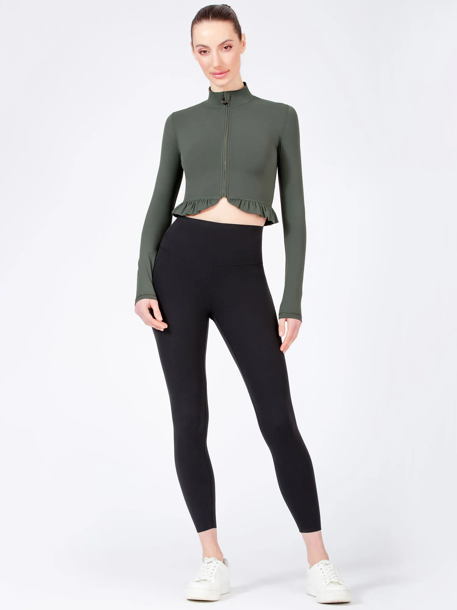 CROPPED RUFFLES JACKET, DEEP FOREST