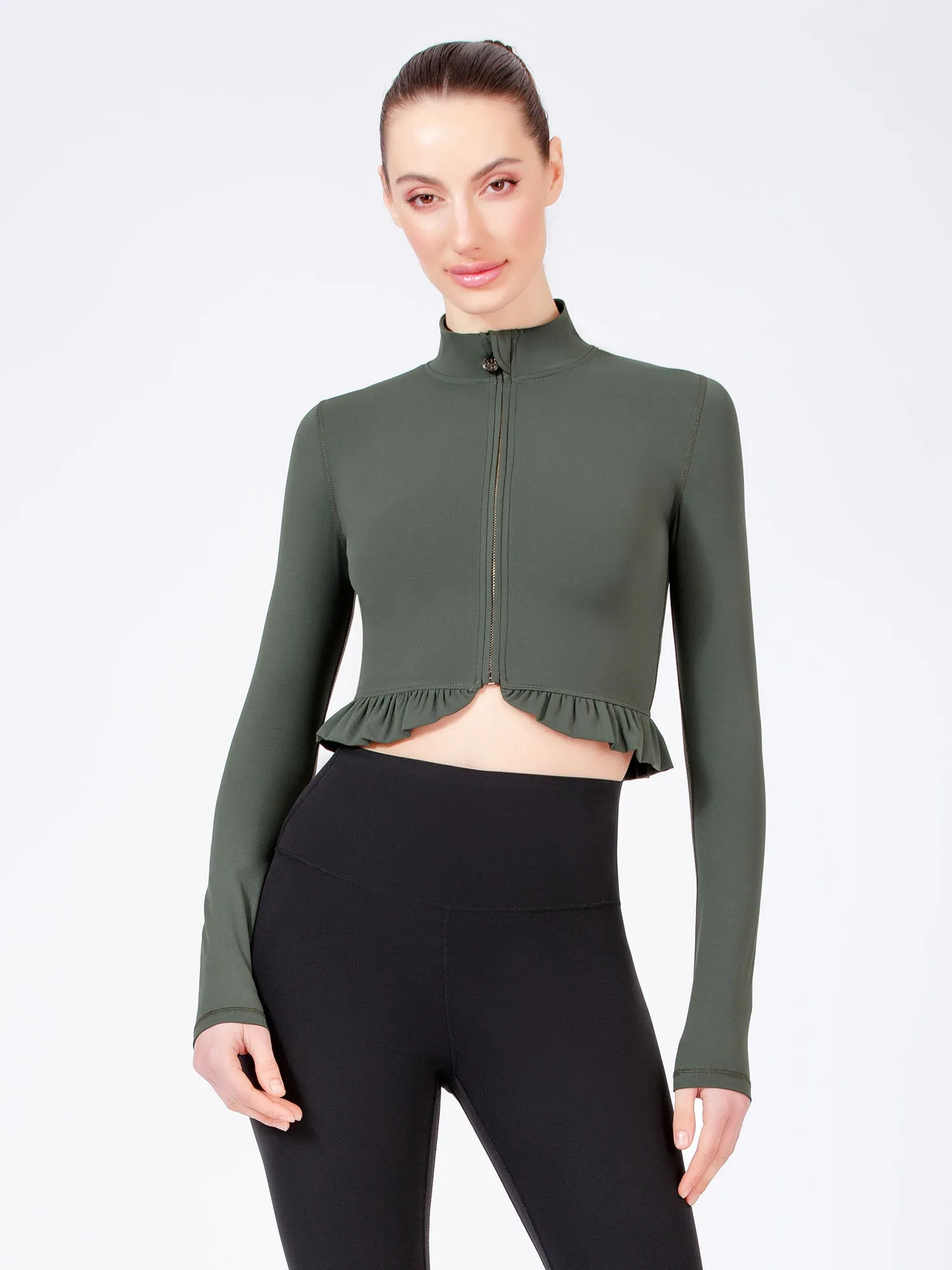 CROPPED RUFFLES JACKET, DEEP FOREST