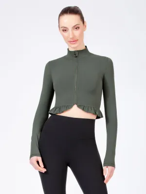 CROPPED RUFFLES JACKET, DEEP FOREST