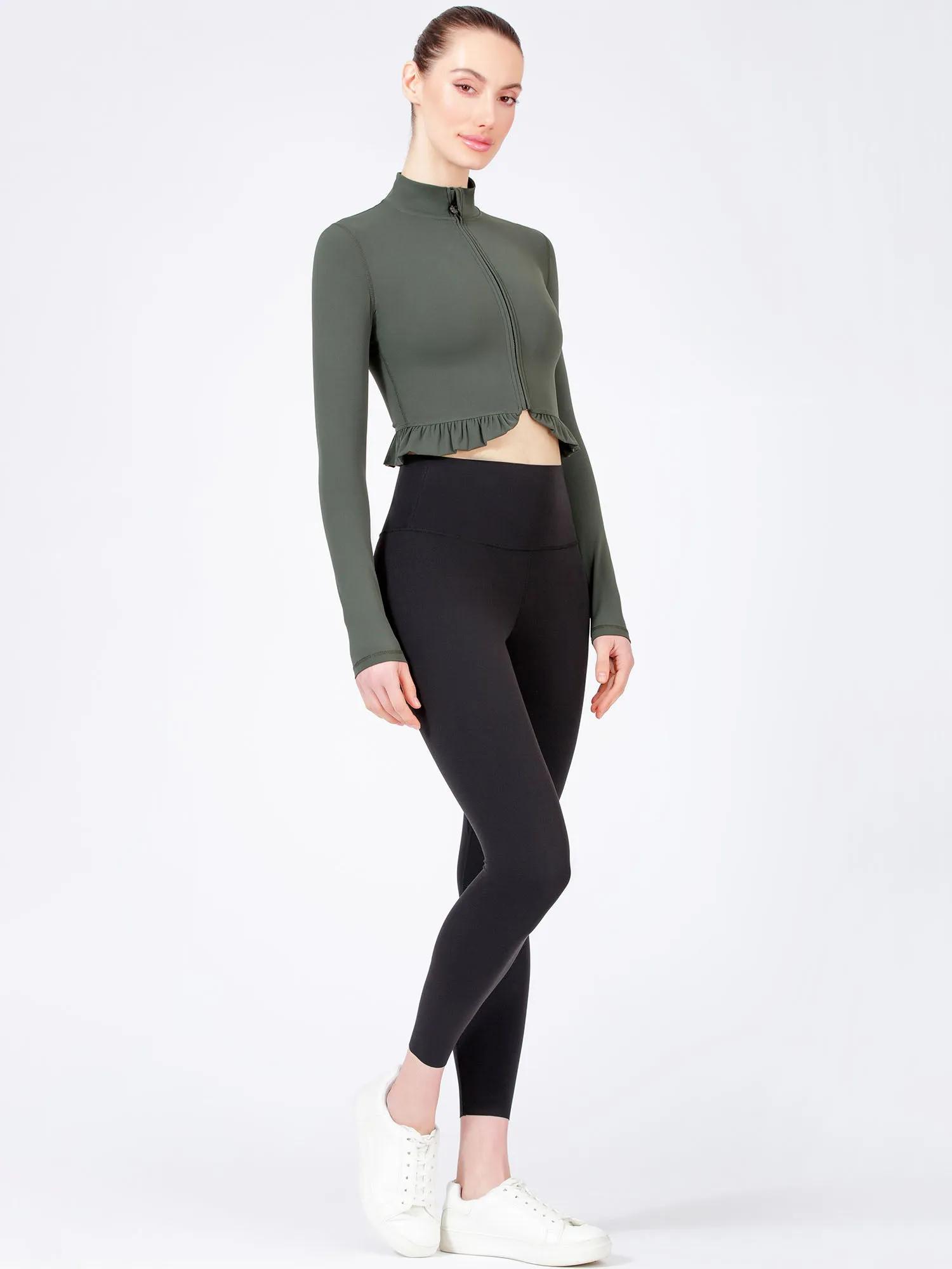 CROPPED RUFFLES JACKET, DEEP FOREST