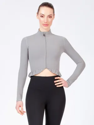 CROPPED RUFFLES JACKET, LUNAR GREY