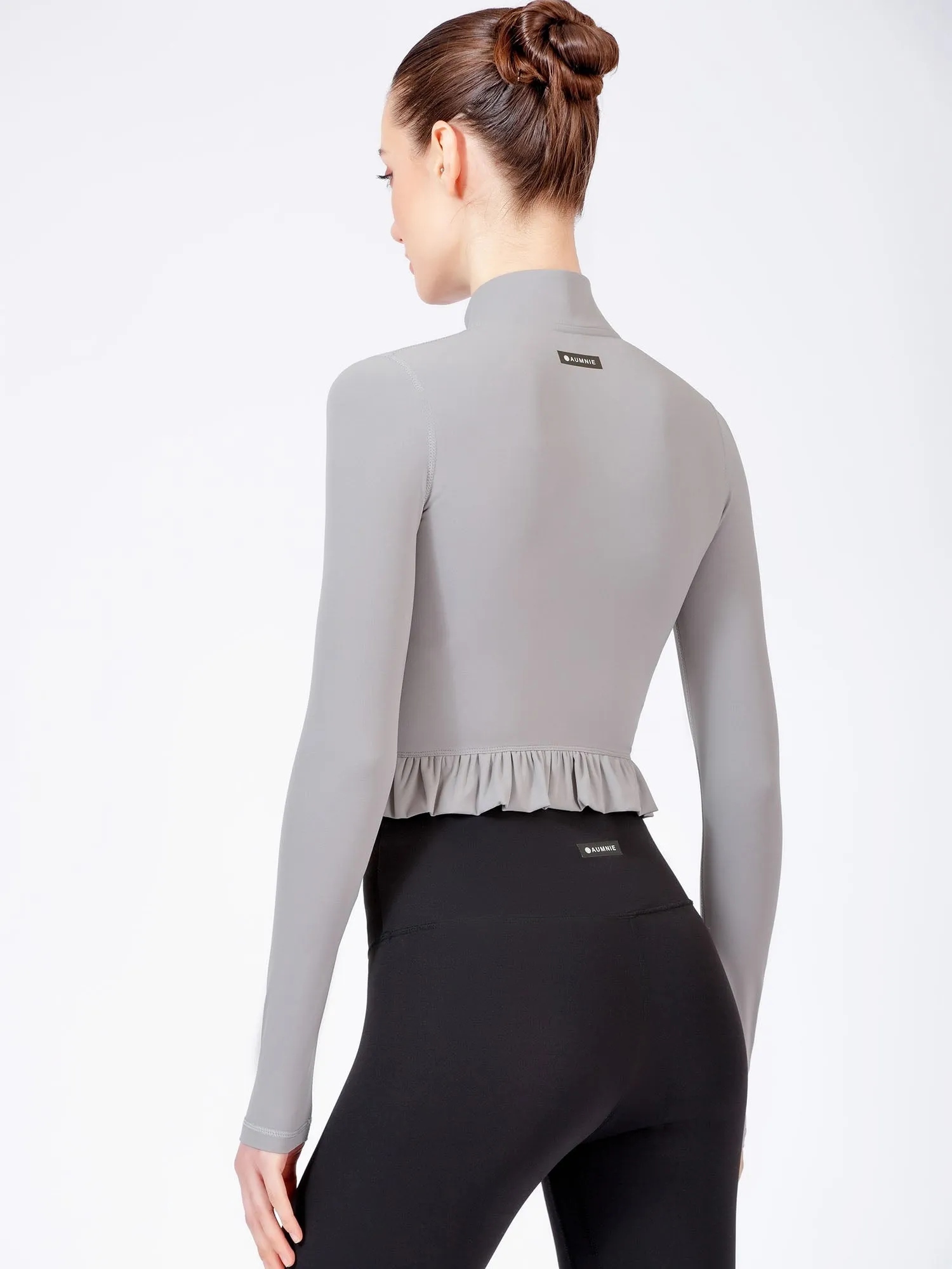 CROPPED RUFFLES JACKET, LUNAR GREY