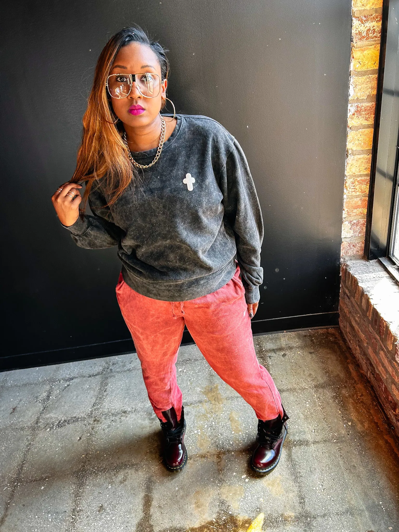 Cross Puff Adult Drop Shoulder Sweatshirt