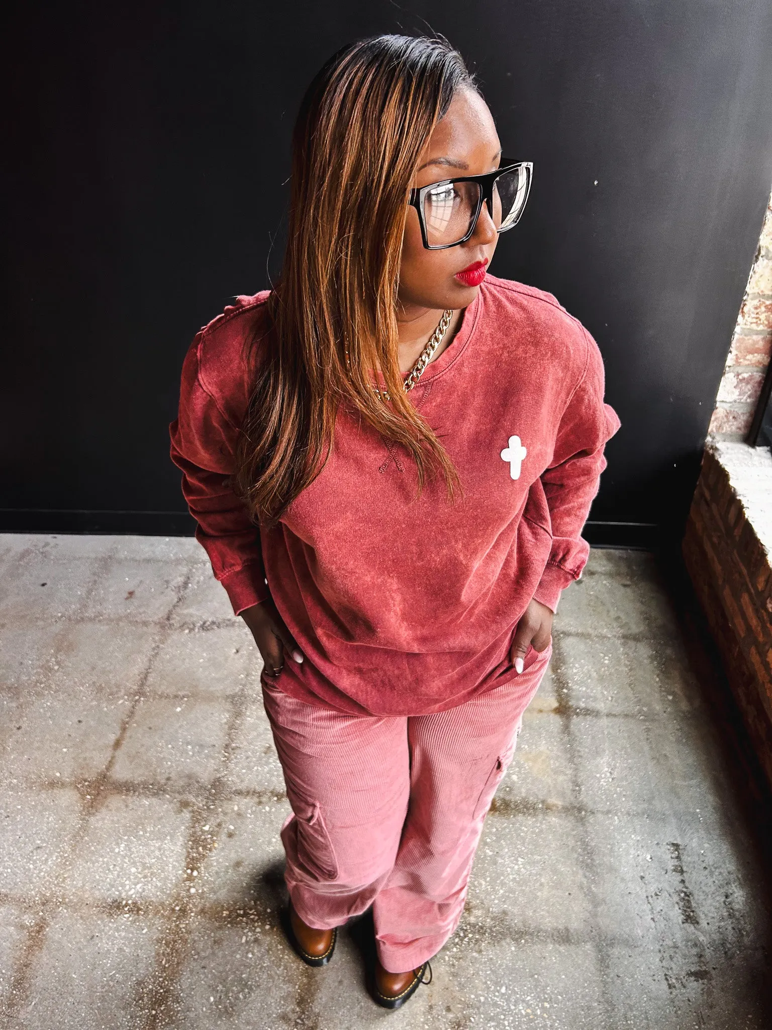 Cross Puff Adult Drop Shoulder Sweatshirt