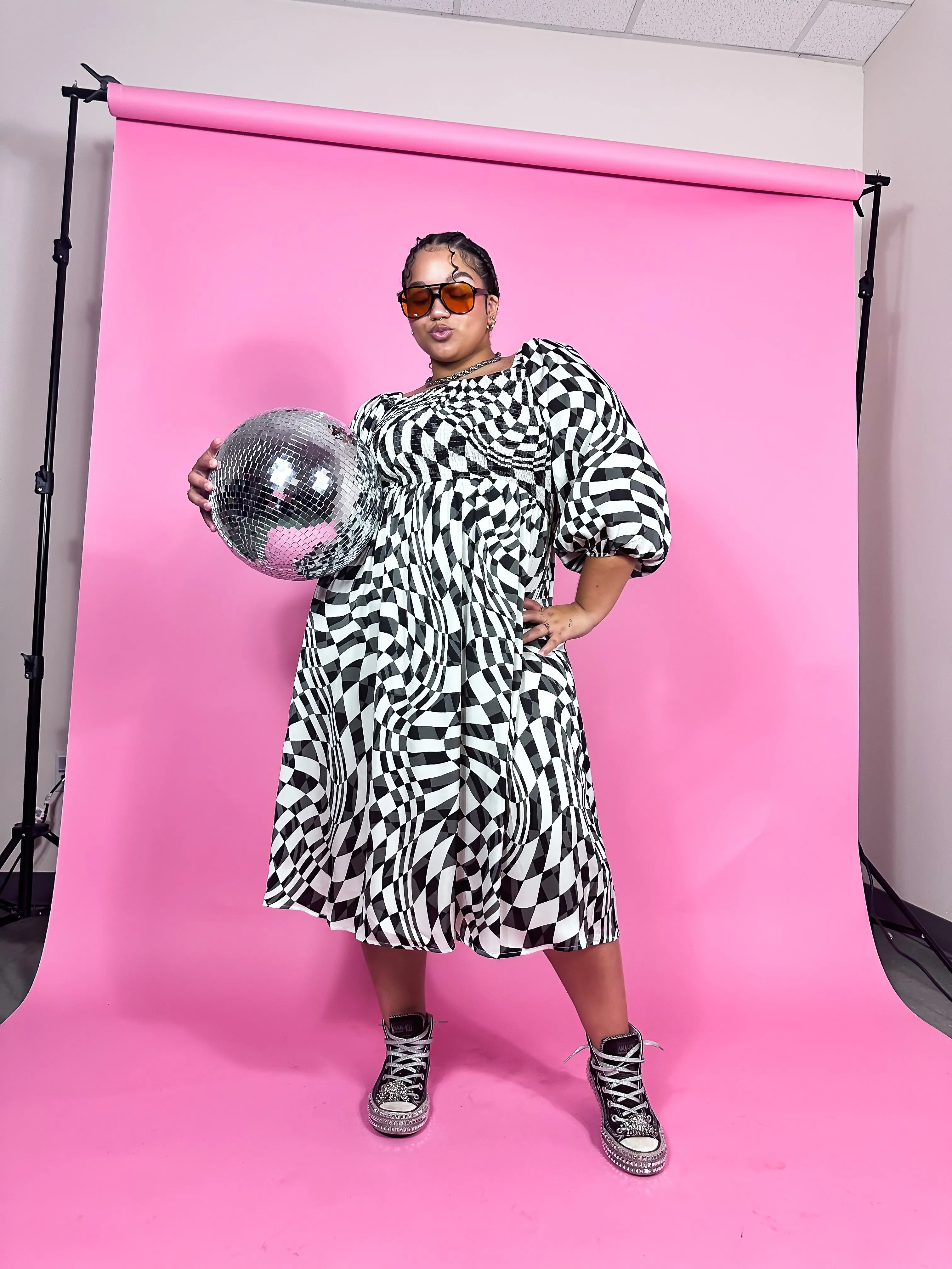 CURVY: PUNK ROCK PRINCESS CHECKERED MIDI DRESS