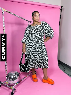 CURVY: PUNK ROCK PRINCESS CHECKERED MIDI DRESS