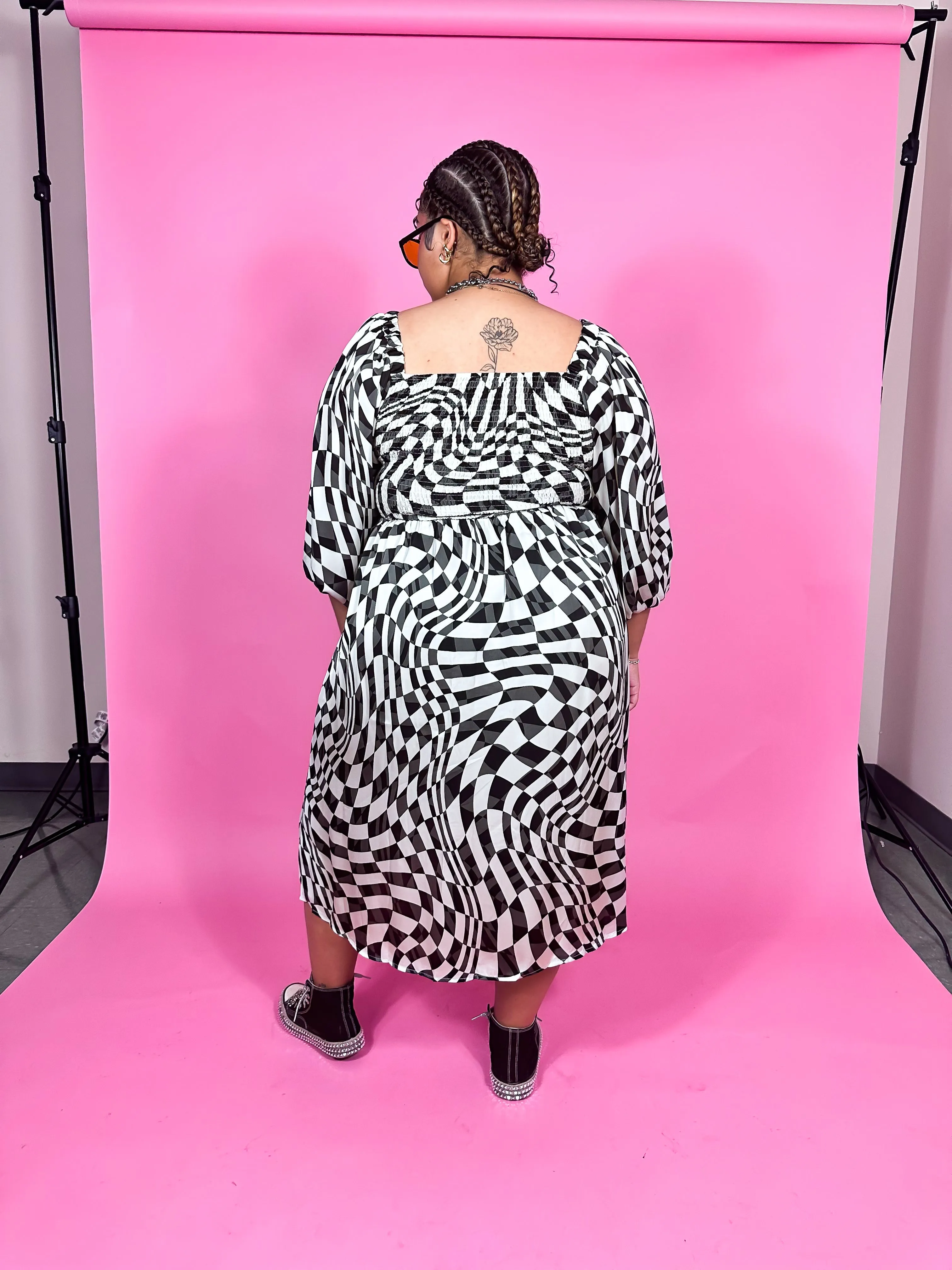 CURVY: PUNK ROCK PRINCESS CHECKERED MIDI DRESS