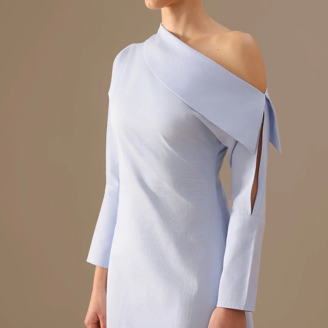 Cut-out Sleeve Linen one-shoulder dress