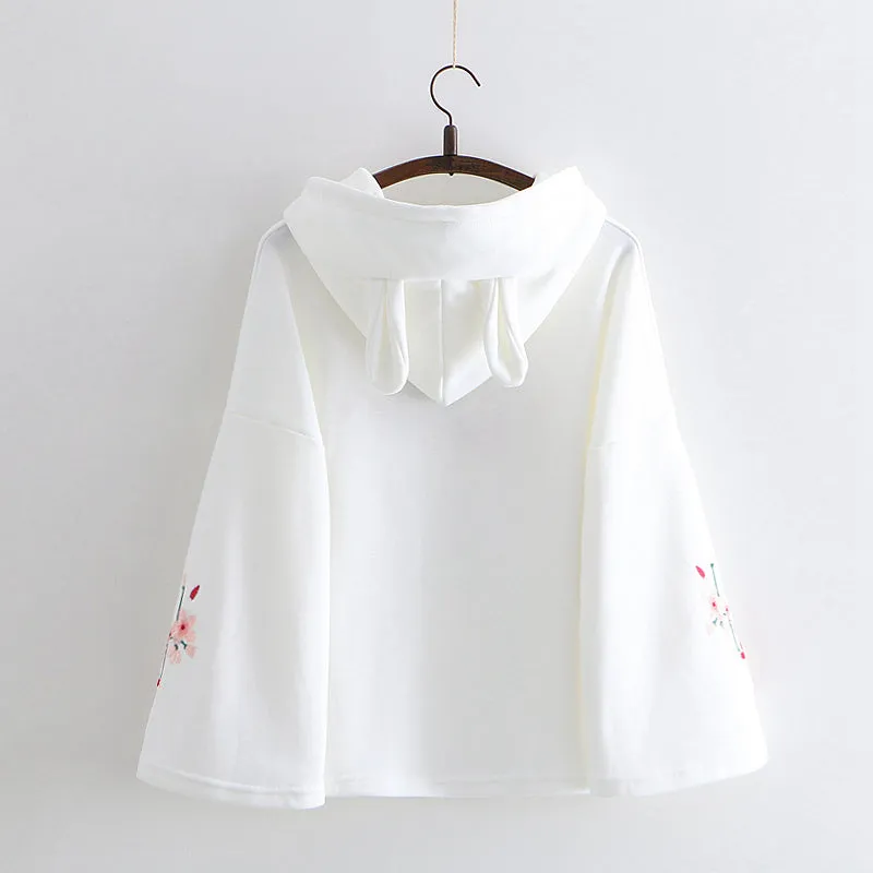 CUTE BUNNY PLUM EMBROIDERED HOODIE UB2666