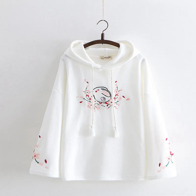 CUTE BUNNY PLUM EMBROIDERED HOODIE UB2666