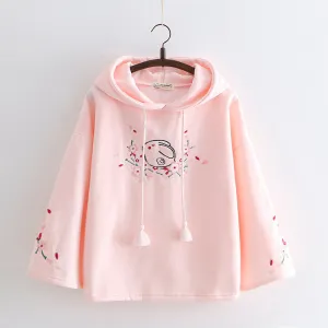 CUTE BUNNY PLUM EMBROIDERED HOODIE UB2666