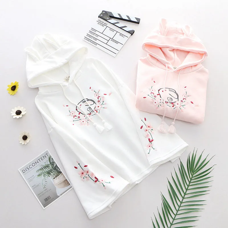 CUTE BUNNY PLUM EMBROIDERED HOODIE UB2666