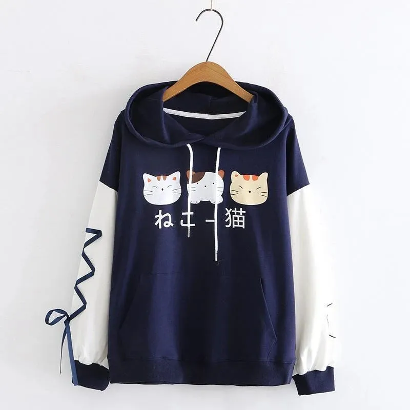 CUTE CAT PRINT HOODIE UB2640