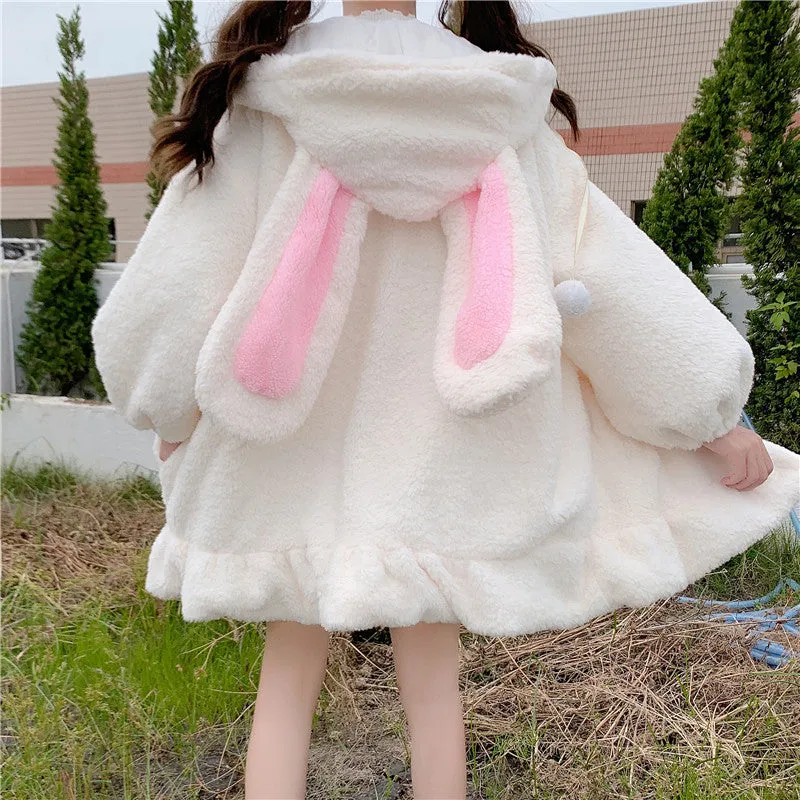 CUTE PLUSH RABBIT EARS RUFFLED HOODIE UB2722