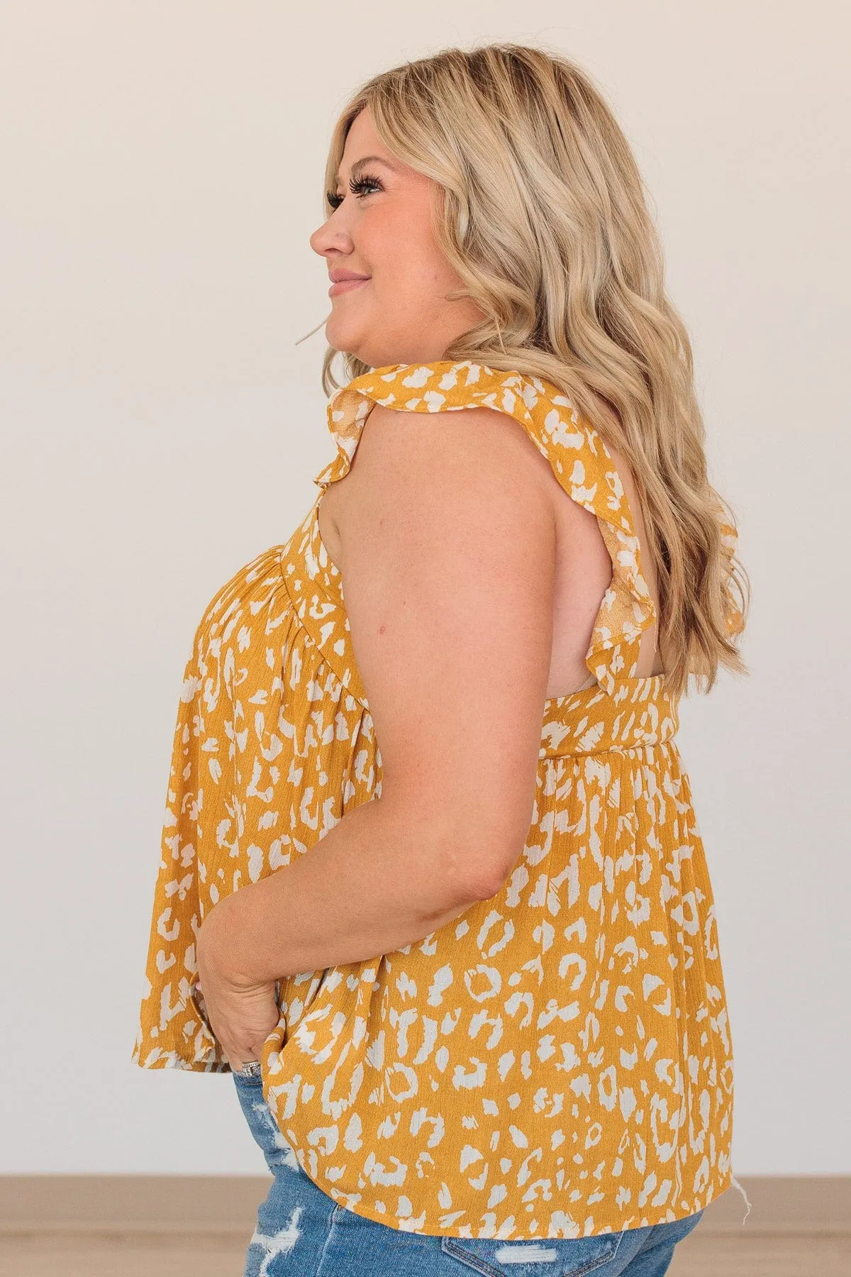 Dancing Through The Day Flutter Sleeve Tank- Marigold