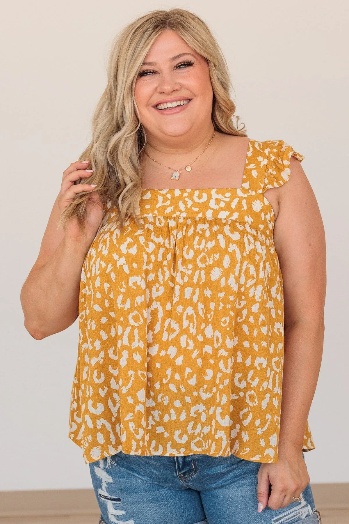 Dancing Through The Day Flutter Sleeve Tank- Marigold