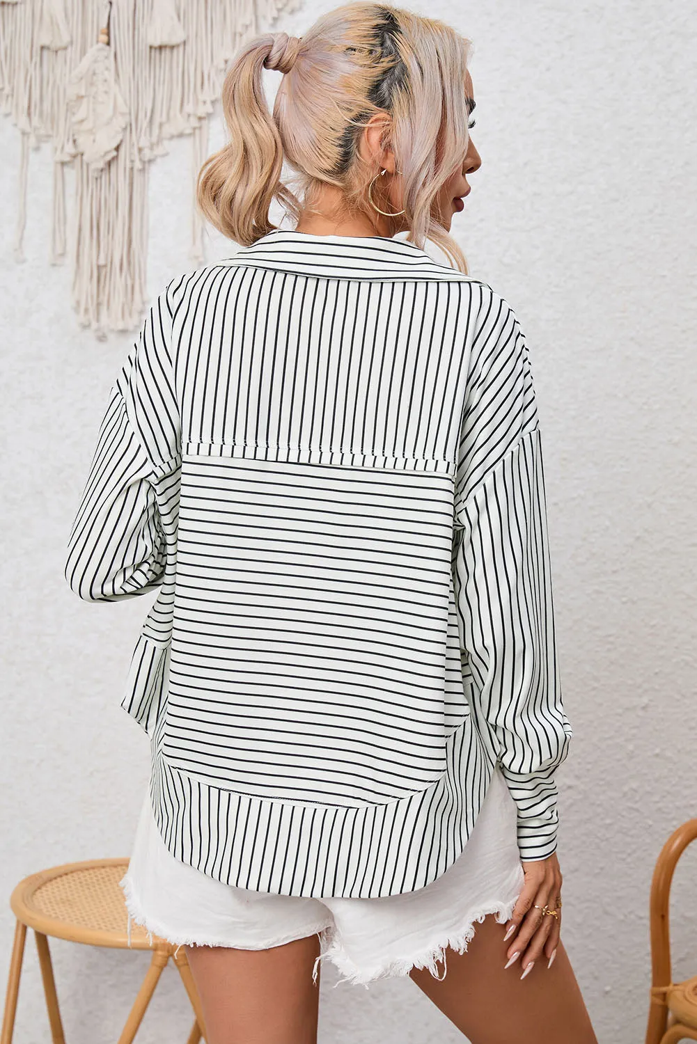 Daniella Full Size Striped Collared Top