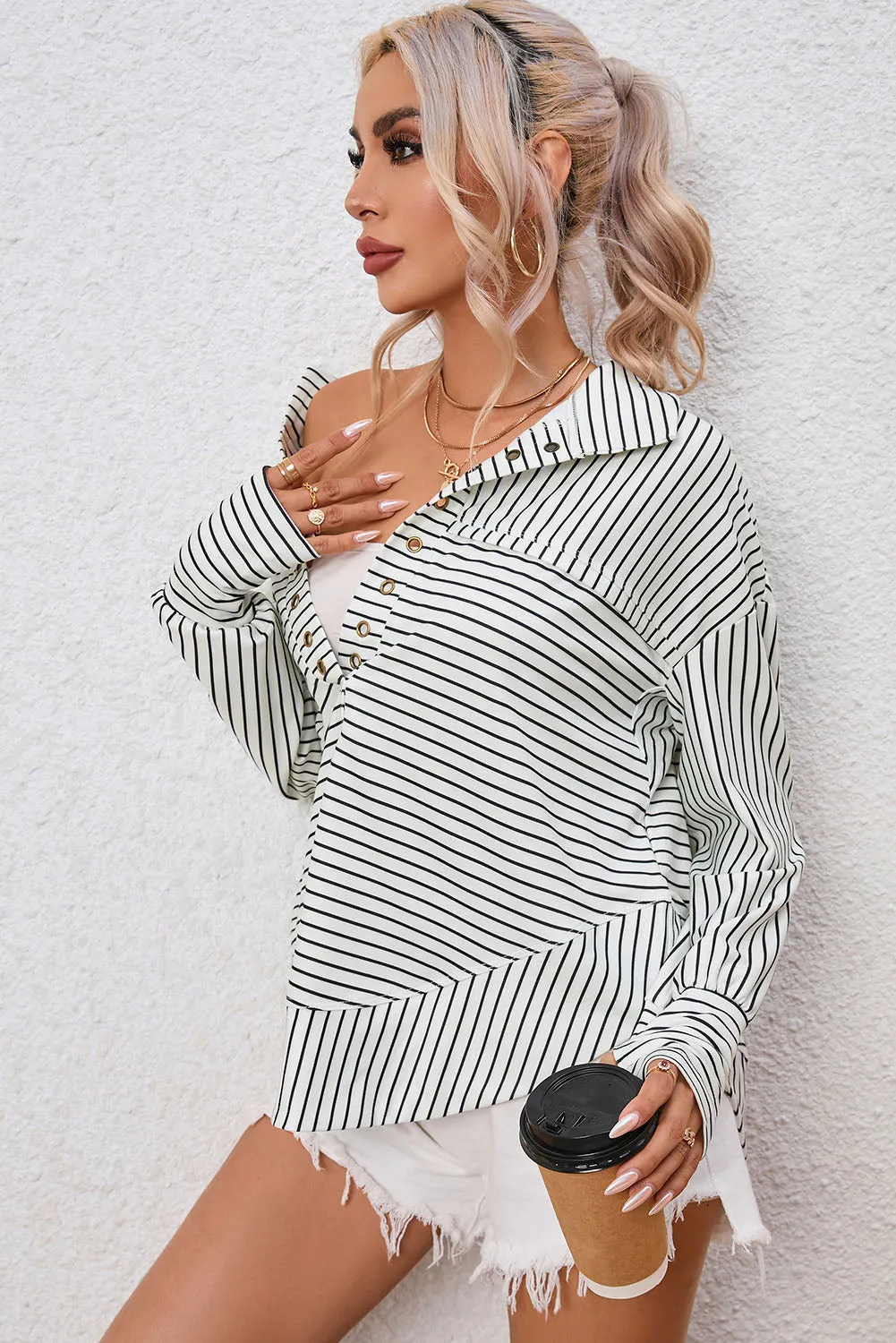 Daniella Full Size Striped Collared Top
