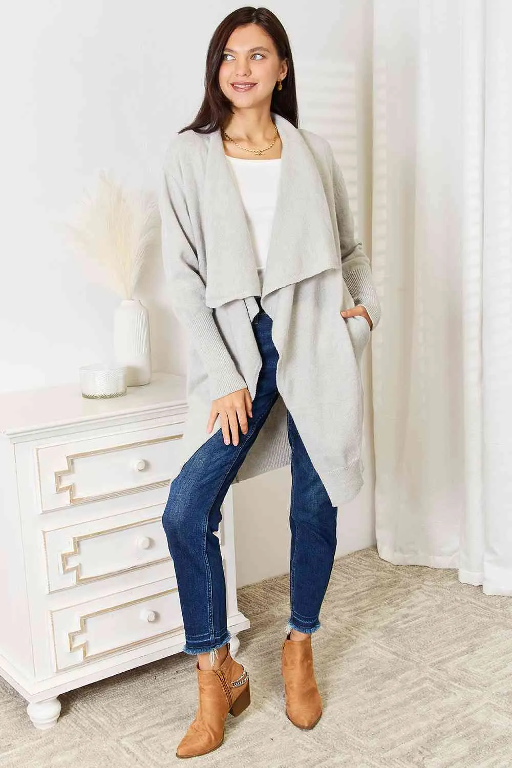 Darcie Double Take Open Front Duster Cardigan with Pockets