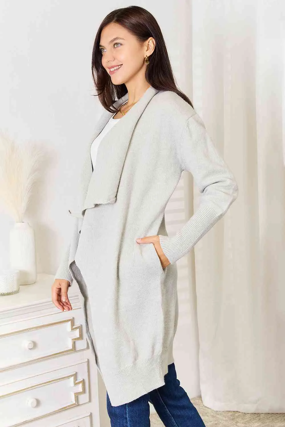 Darcie Double Take Open Front Duster Cardigan with Pockets