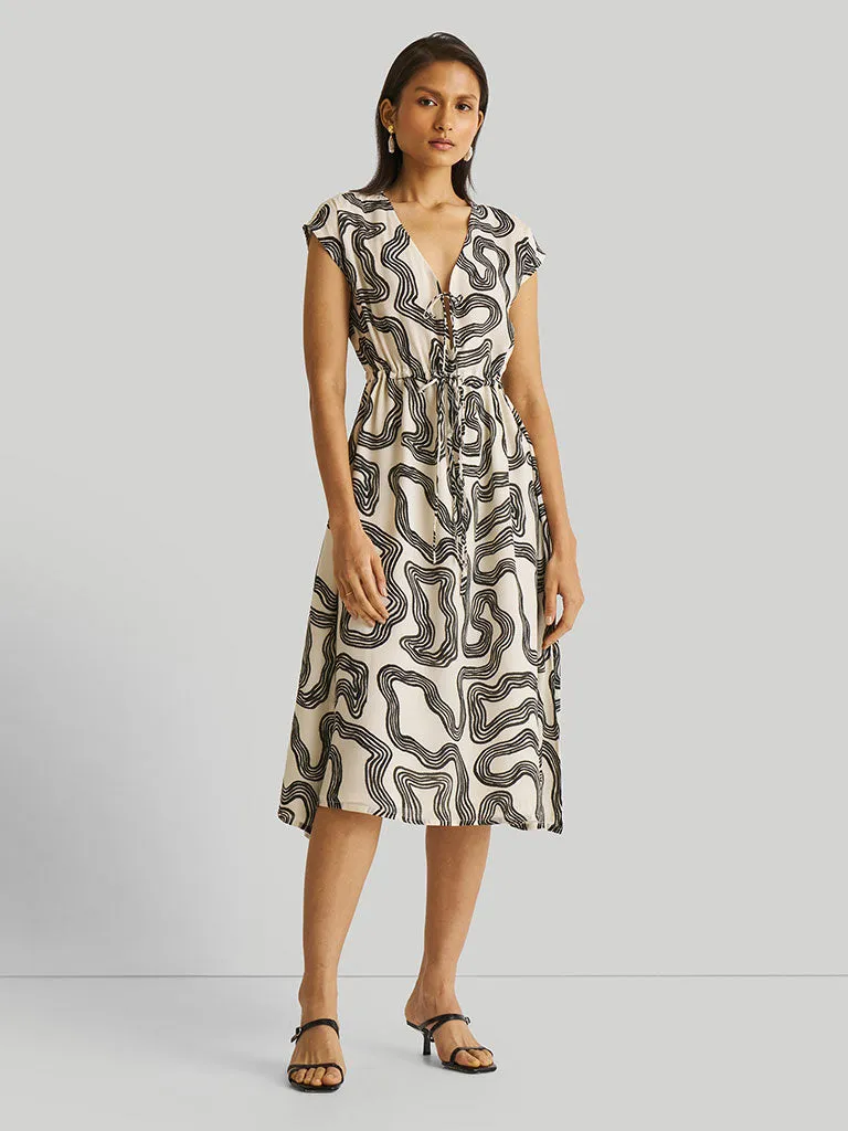 Deep Maze V-Neck Gathered Dress