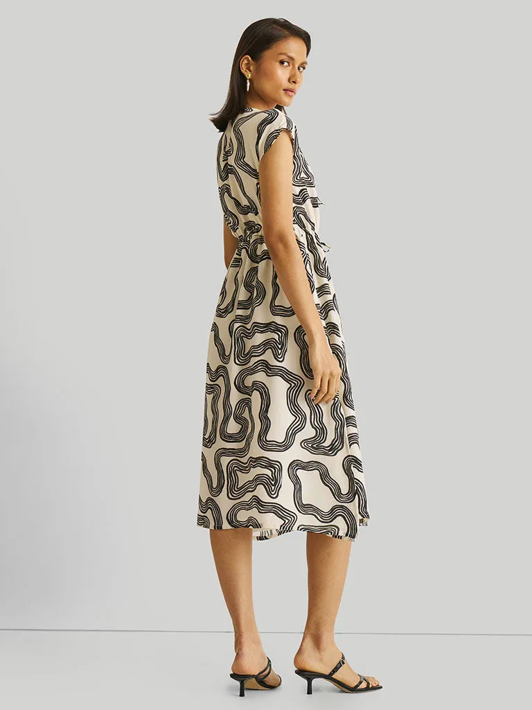 Deep Maze V-Neck Gathered Dress