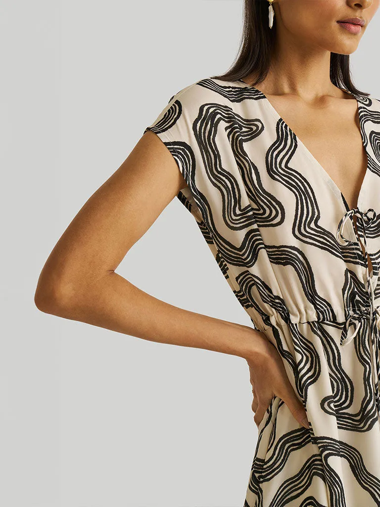 Deep Maze V-Neck Gathered Dress