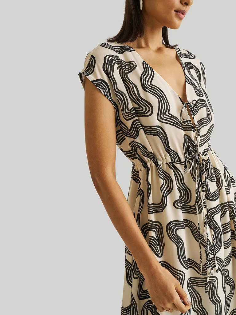 Deep Maze V-Neck Gathered Dress