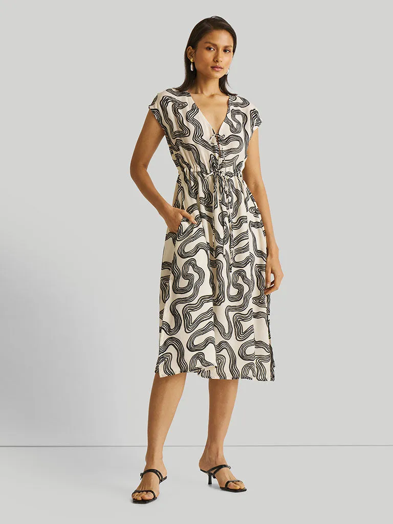 Deep Maze V-Neck Gathered Dress