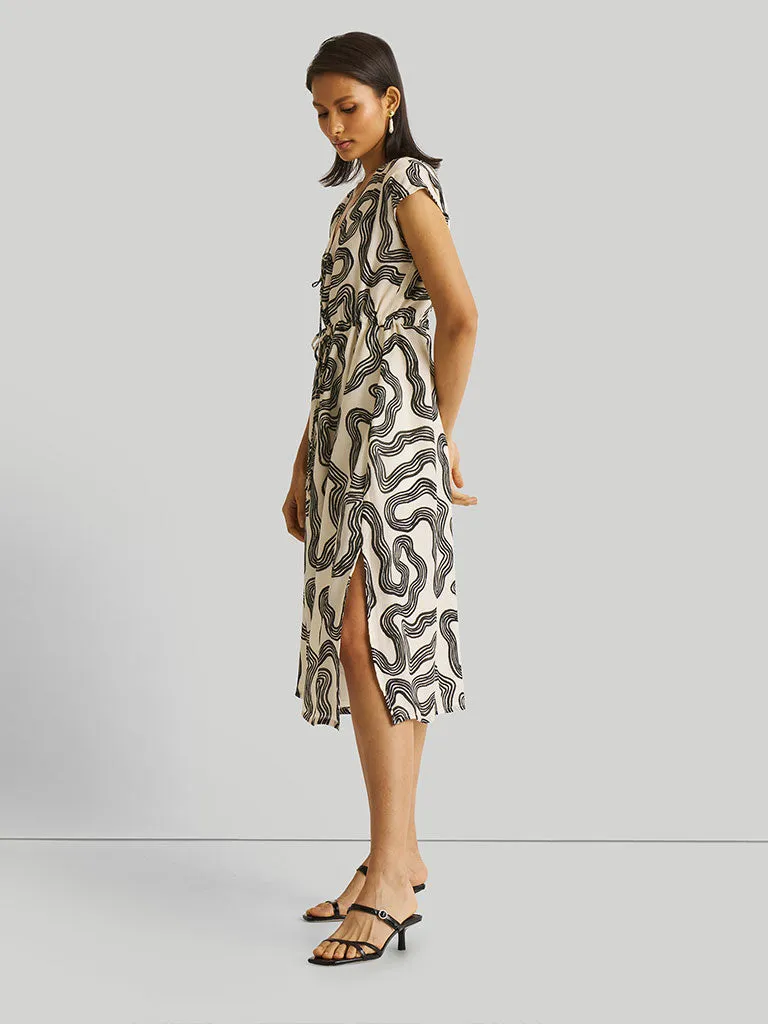 Deep Maze V-Neck Gathered Dress