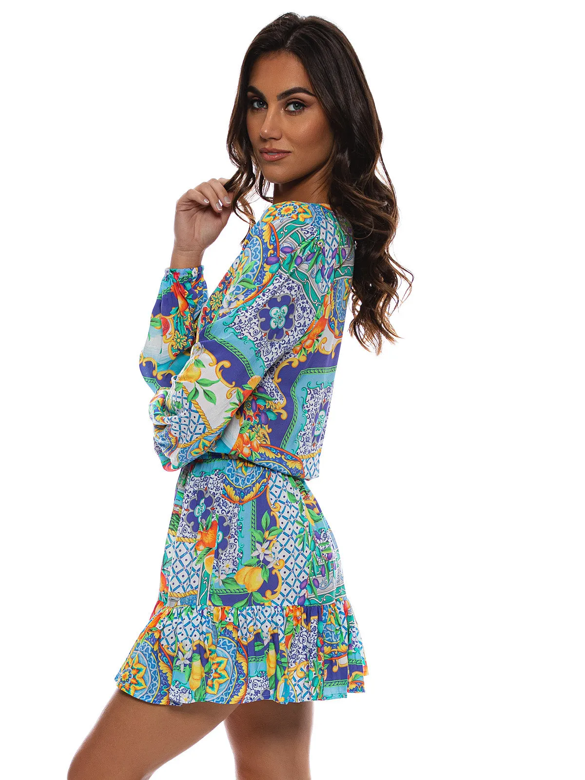 Deep V Frill Hem Dress ::RET