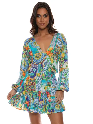 Deep V Frill Hem Dress ::RET