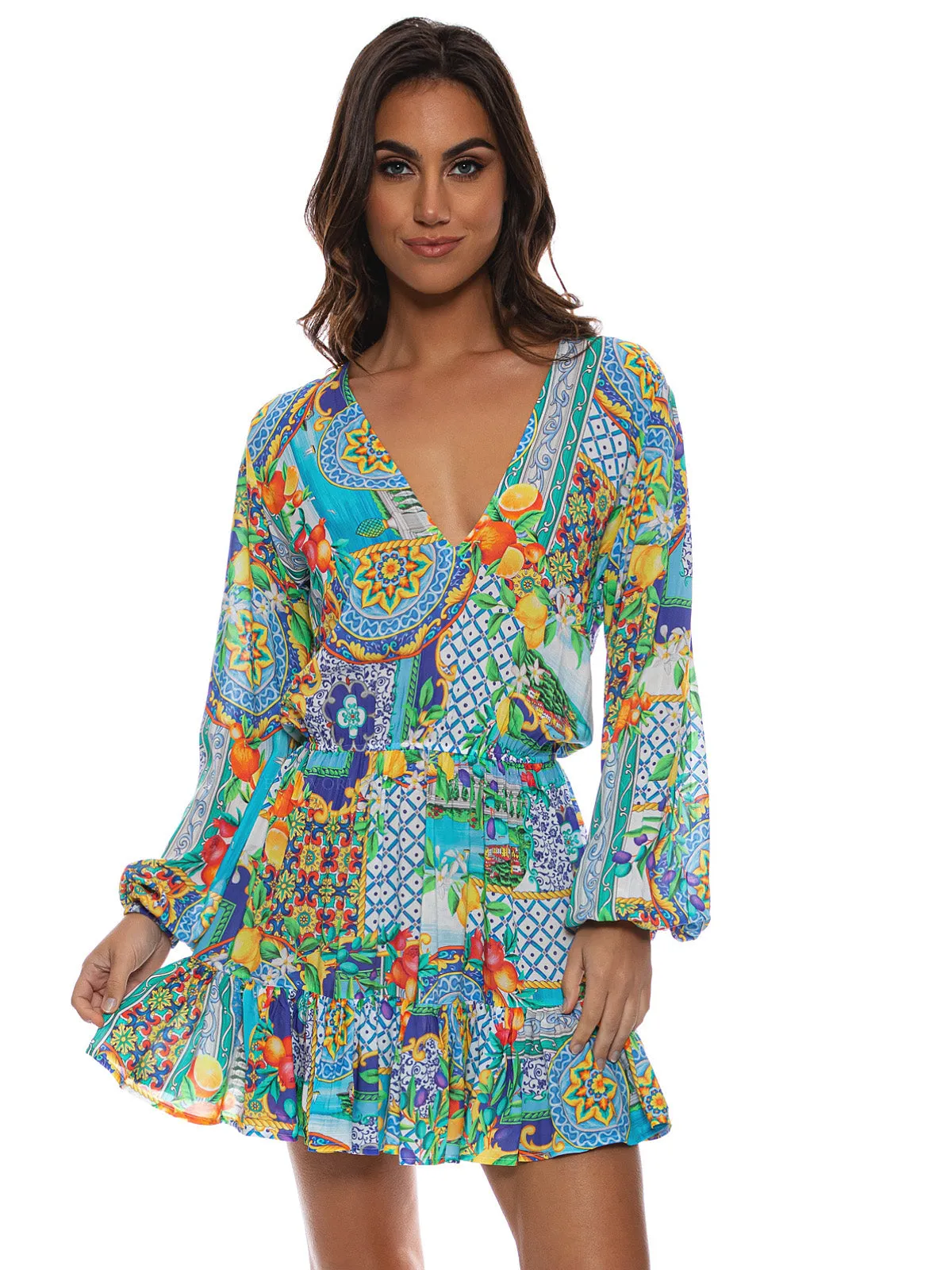 Deep V Frill Hem Dress ::RET