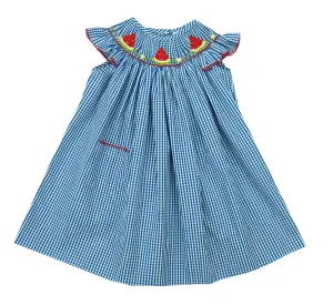 Delaney Blue Smocked Watermelon Bishop Dress