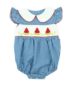 Delaney Blue Smocked Watermelon Bubble