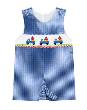 Delaney Blue Smocked Watermelon Shortall