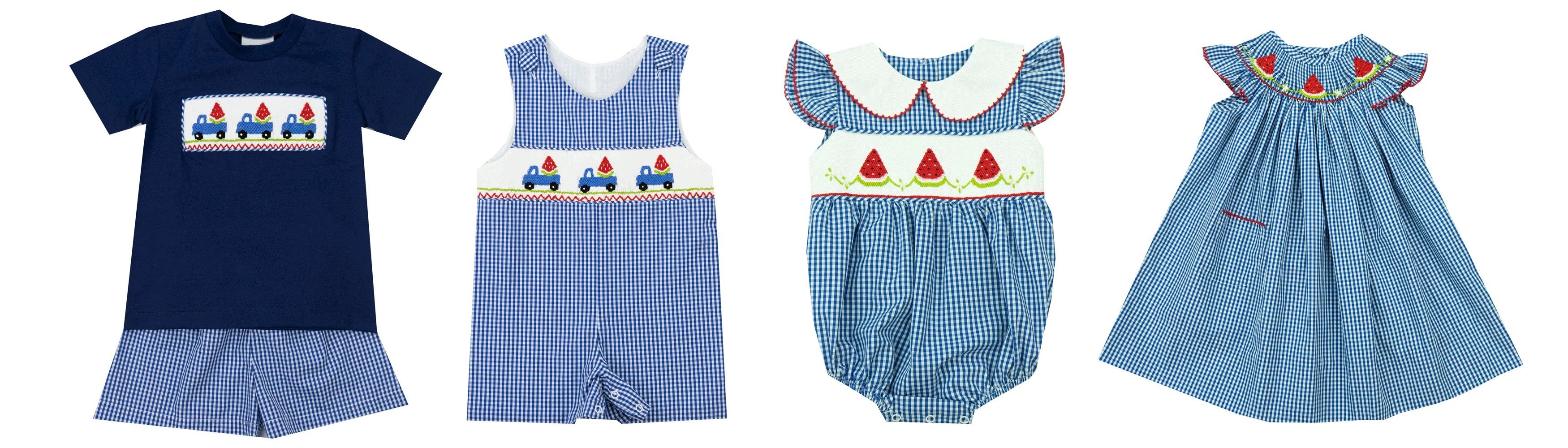 Delaney Blue Smocked Watermelon Shortall