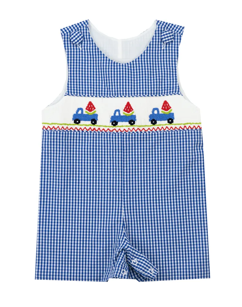 Delaney Blue Smocked Watermelon Shortall