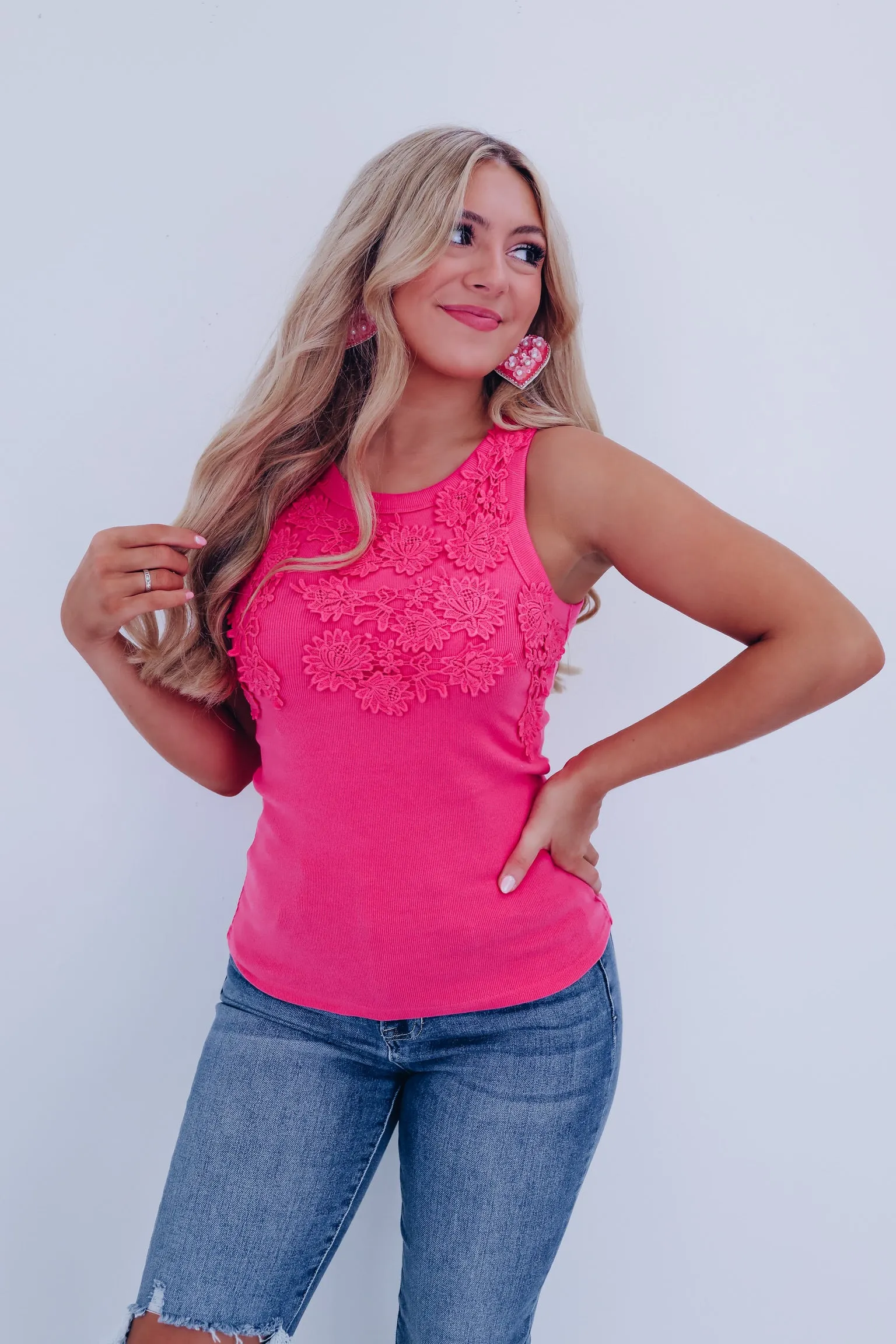 Delicately Detailed Crochet Tank - Pink