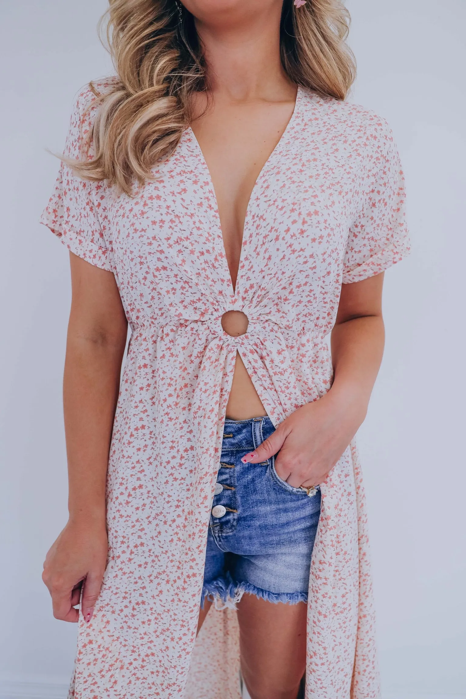 Delilah Ditsy Print Kimono Maxi Dress - Cream