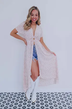 Delilah Ditsy Print Kimono Maxi Dress - Cream