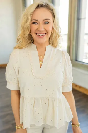 DELILAH EYELET PEPLUM TOP