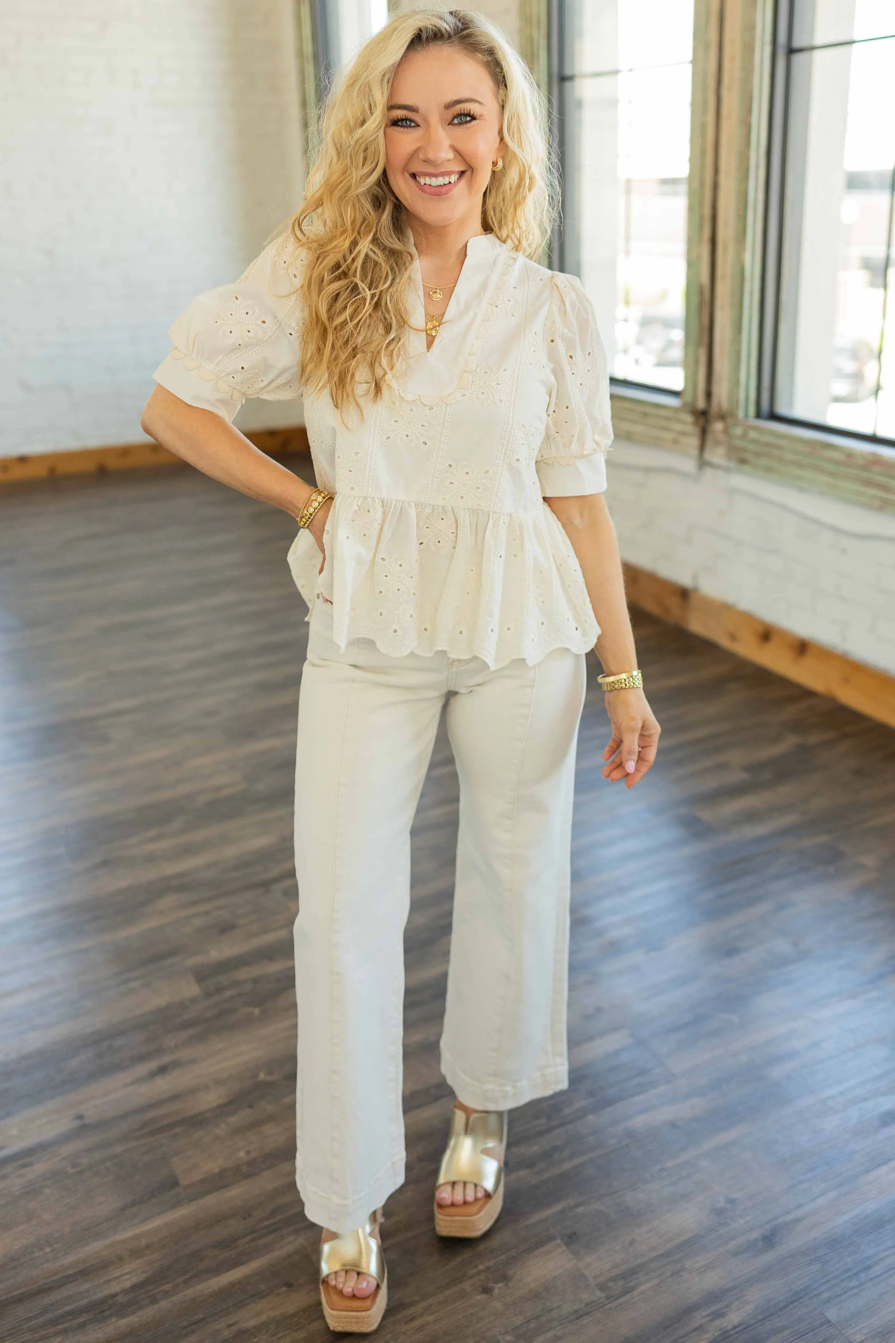 DELILAH EYELET PEPLUM TOP