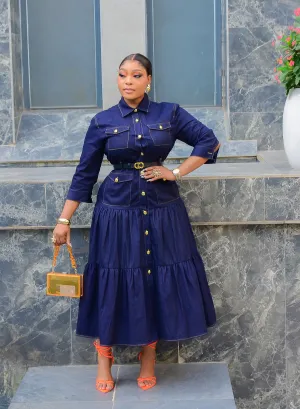 Denim Beauty- Ruched Midi Dress with Belt (New! 3 colors)