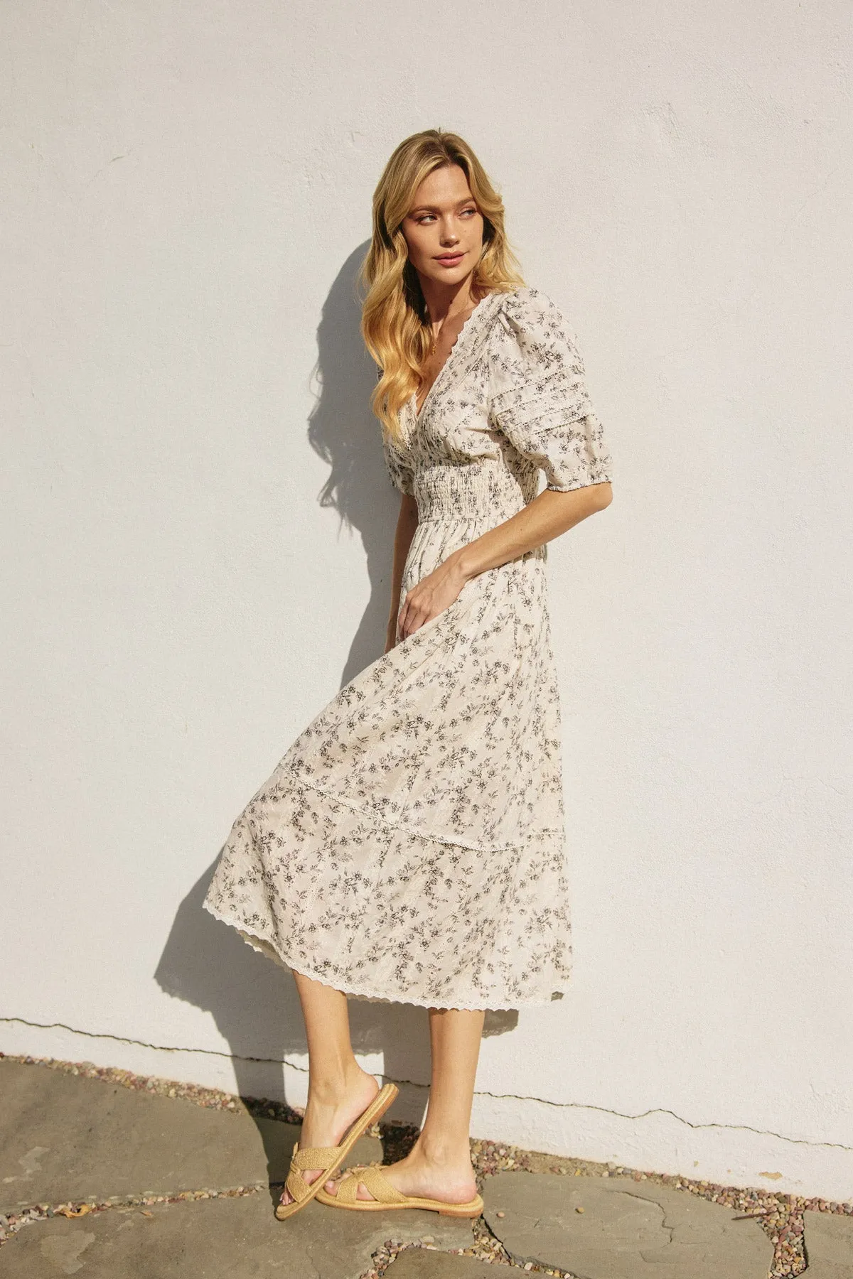 Devan Bubble Sleeve Midi Dress