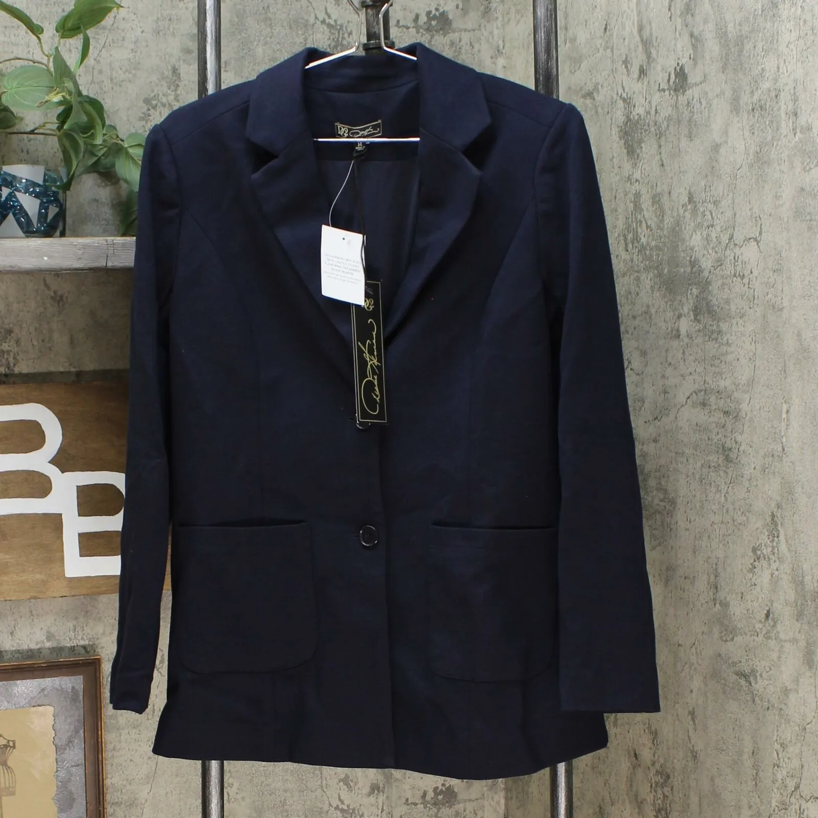 DG2 by Diane Gilman Women's Classic Ponte Blazer Jacket Navy Medium