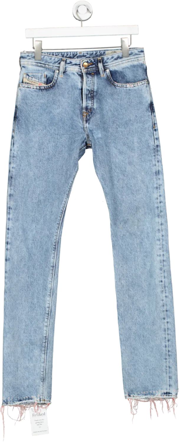 Diesel Blue Distressed Hem Button Fly  Slim Tailored Buster Jean W28