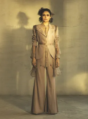 Dirty Pink Jacket With Pants Set & Bustier Belt